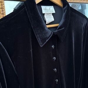Vintage Black Velvet Button-Up Shirt. Kathie Lee Collection